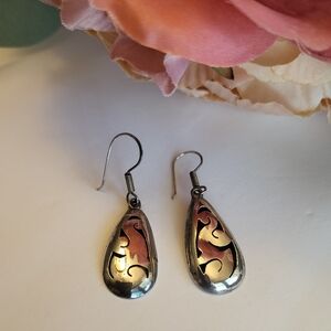 925 Sterling Silver Earrings Scrollwork Teardrop Dangle Drop Jewelry 2"